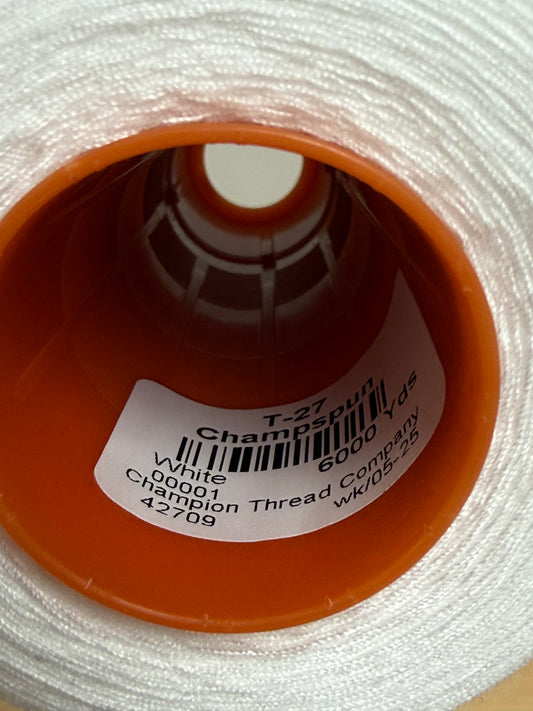 THREAD T-27 WHITE-0001 POLYESTER CHAMPSPUN 6000 Yds