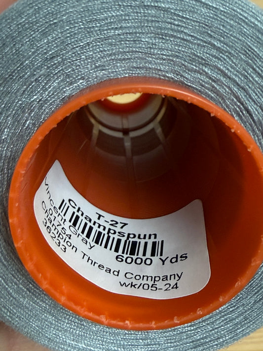 THREAD T-27 VINCENT GRAY-1754 POLYESTER CHAMPSPUN 6000 Yds