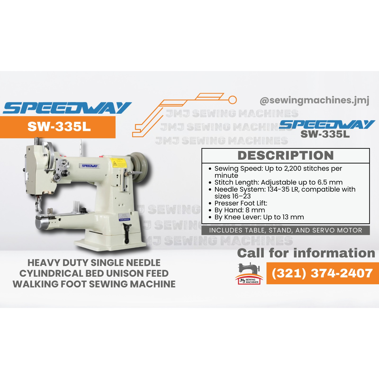 SPEEDWAY SW-335L Single Needle Cylinder Bed Heavy Duty Unison Feed Walking Foot image 0