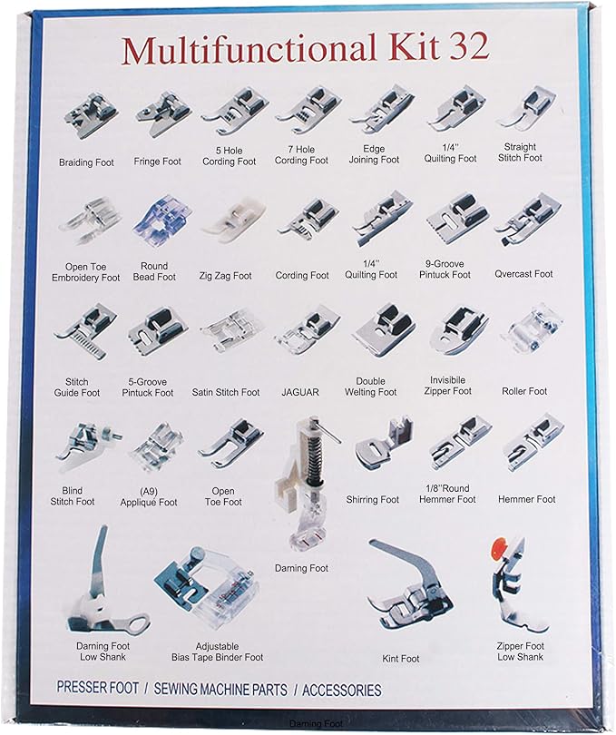 32-Piece Multifunctional Sewing Machine Presser Foot Set