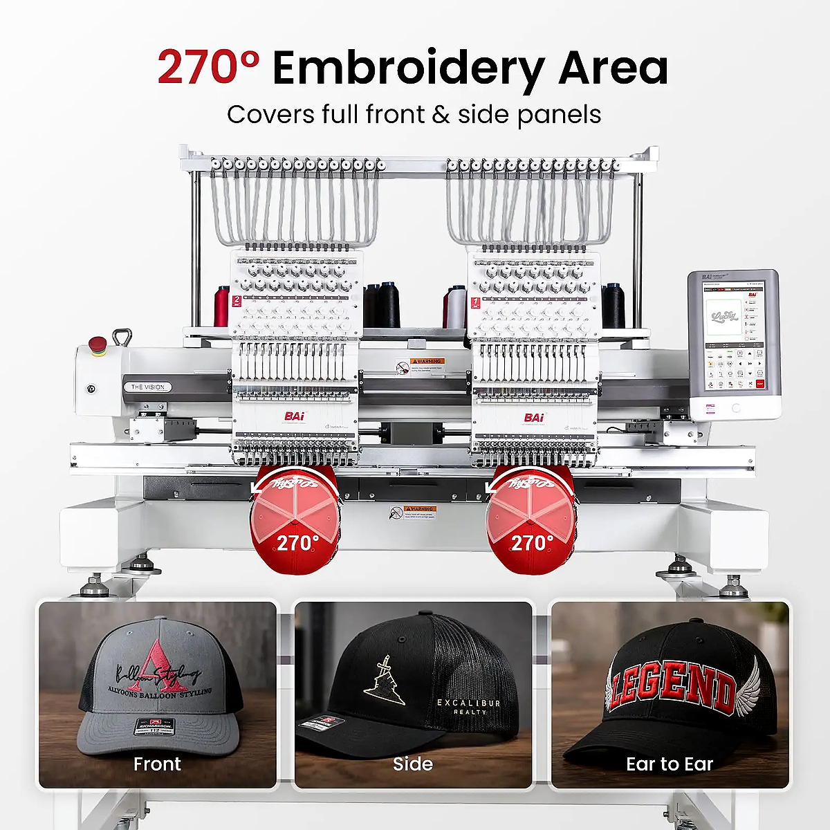 BAi® The Vision 2-Head Commercial Embroidery Machine  Powerful Assistant for Business Growth  15 Needles ·