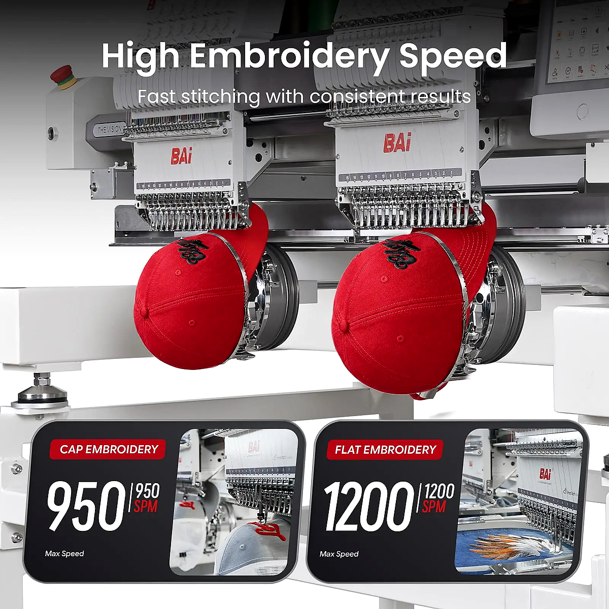 BAi® The Vision 2-Head Commercial Embroidery Machine  Powerful Assistant for Business Growth  15 Needles ·