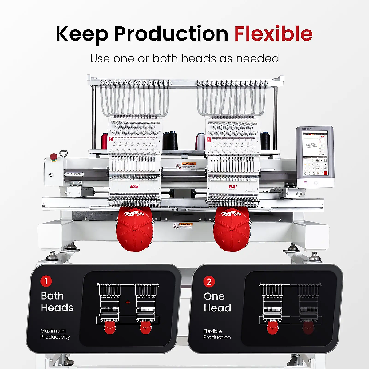 BAi® The Vision 2-Head Commercial Embroidery Machine  Powerful Assistant for Business Growth  15 Needles ·
