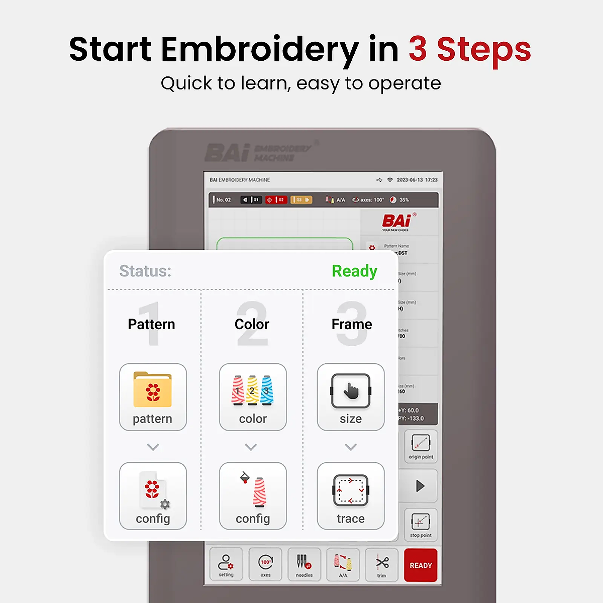 BAi® The Vision 2-Head Commercial Embroidery Machine  Powerful Assistant for Business Growth  15 Needles ·