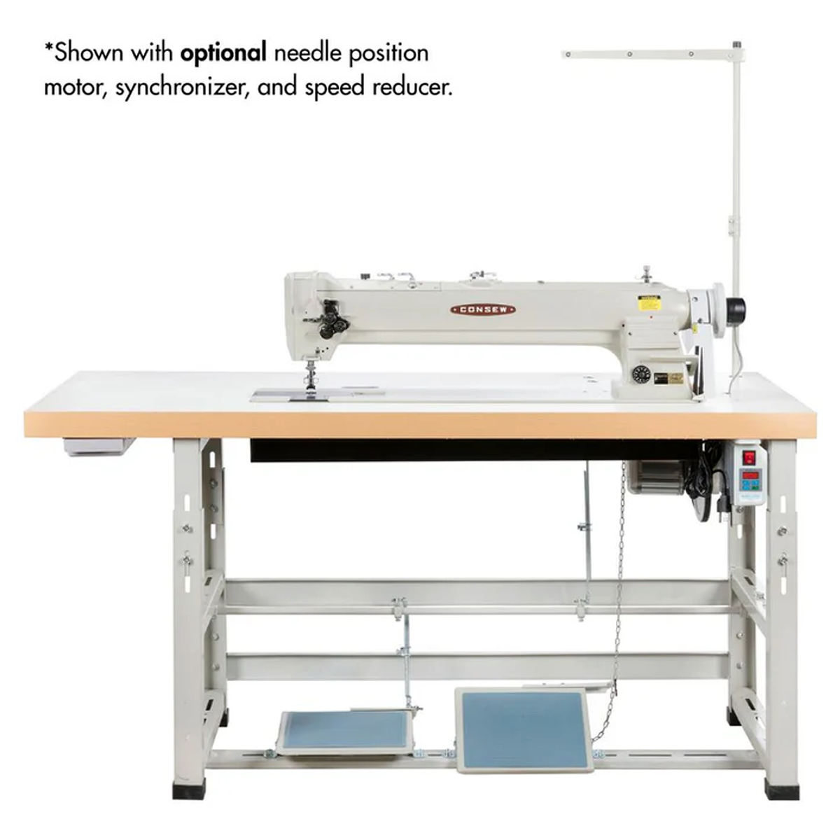 CONSEW® 339RBL-25 25-Inch Extra Long Arm Double-Needle Walking Foot Industrial Sewing Machine – Complete with Table & Stand