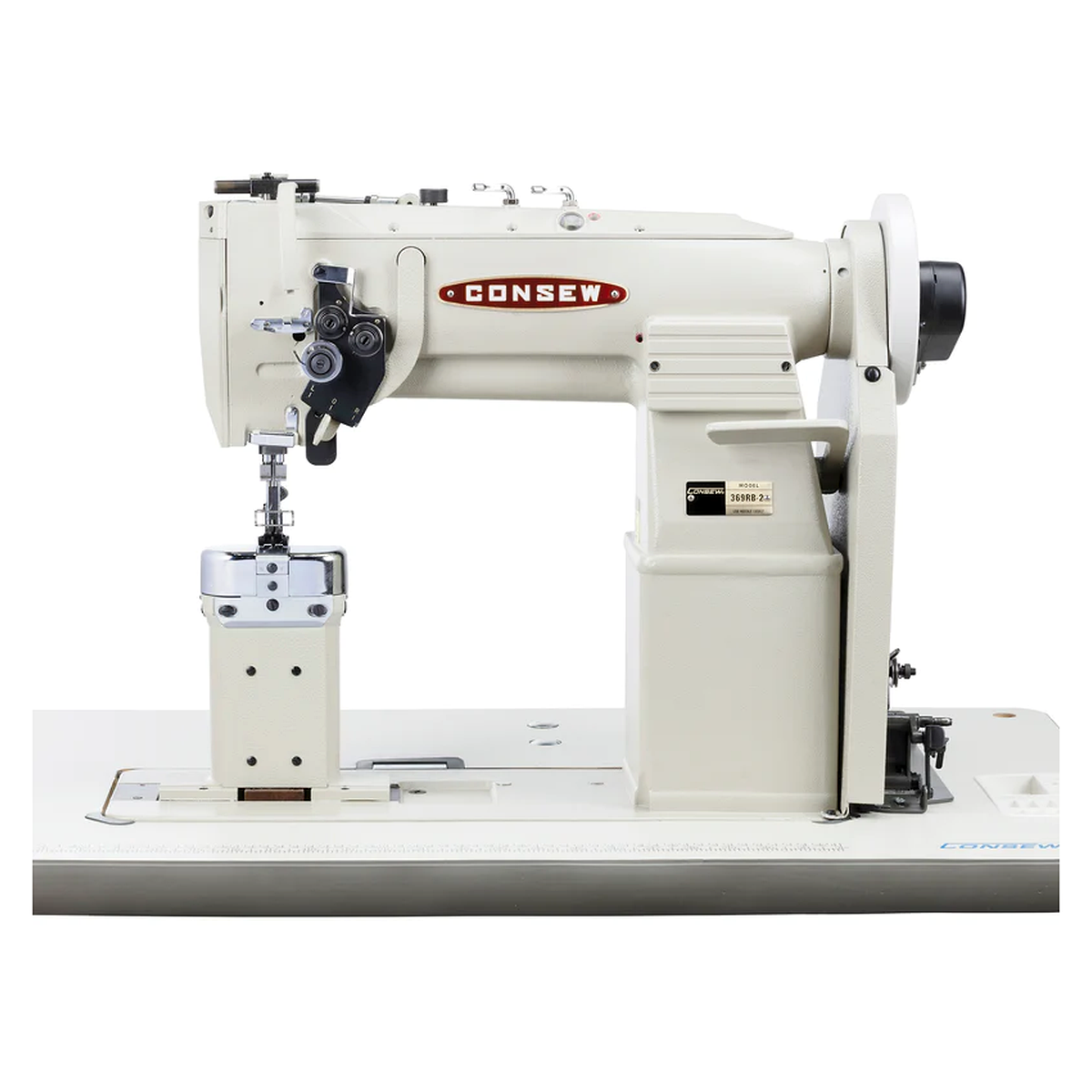 CONSEW® 369RB-2 Heavy-Duty Double-Needle Post-Bed Walking Foot Industrial Sewing Machine – Complete with Table & Stand