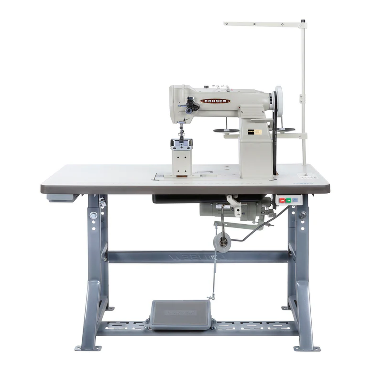 CONSEW® 389RB-2 Heavy-Duty Two-Needle Post-Bed Walking Foot Industrial Lockstitch Sewing Machine – Complete with Table & Stand