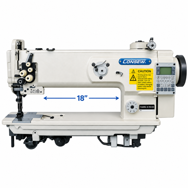 CONSEW® P1560RBL-18-7DD Two Needle 18-Inch Long Arm Walking Foot Industrial Lockstitch Sewing Machine – Complete with Table & Stand