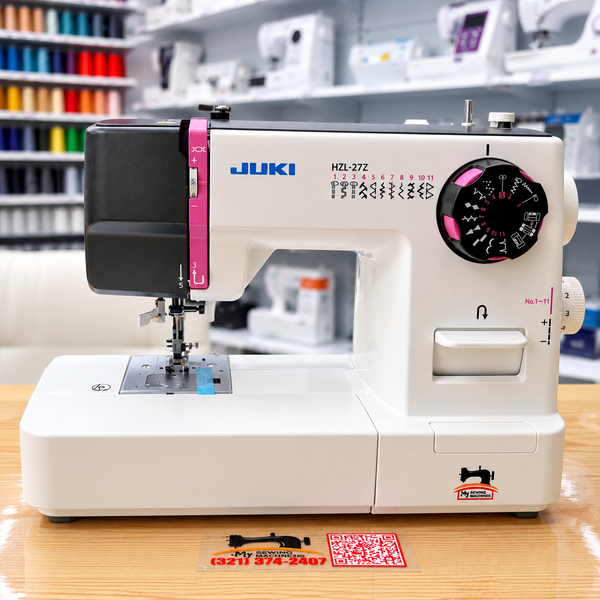JUKI® HZL-27Z Compact Mechanical Home Sewing Machine with 11 Built-In Stitches & 4-Step Buttonhole