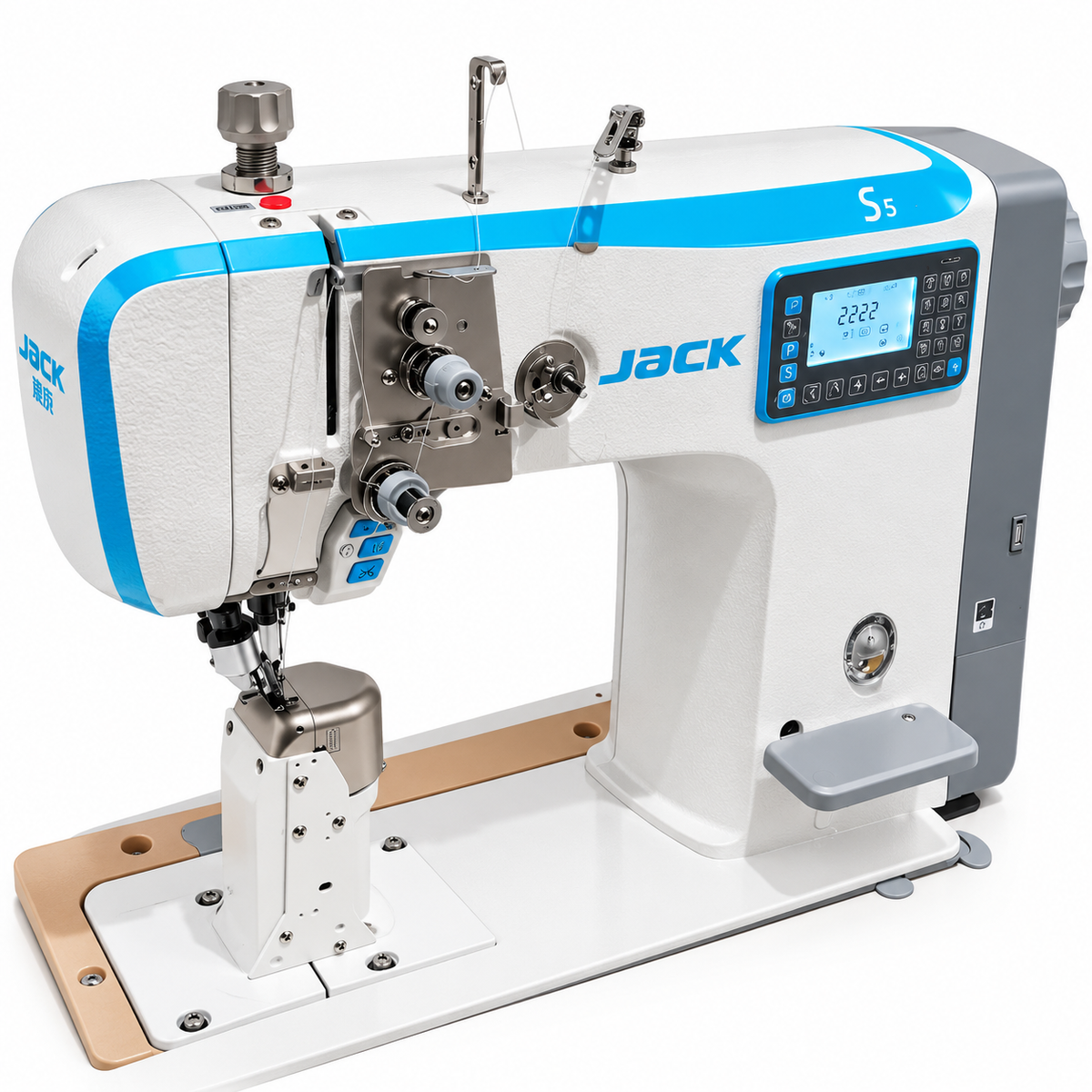 JACK® JK-S5-91C Automatic Post-Bed Industrial Sewing Machine with Synchronized Roller Foot – Complete with Table & Stand