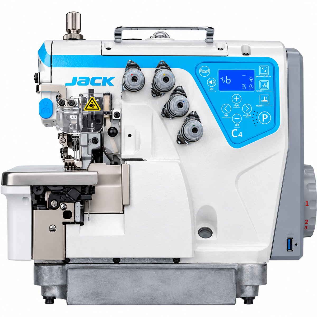 JACK® C4-4-M03/333 SD 4-Thread Automatic Overlock Industrial Sewing Machine – Complete with Table & Stand