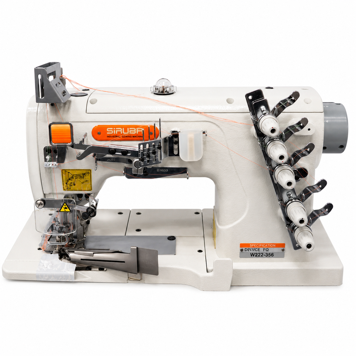 Machine  SIRUBA® F007K-W222-356/FQ 3-Needle Flatbed Coverstitch Industrial Sewing Machine with Binding Device – Complete with Table & Stand