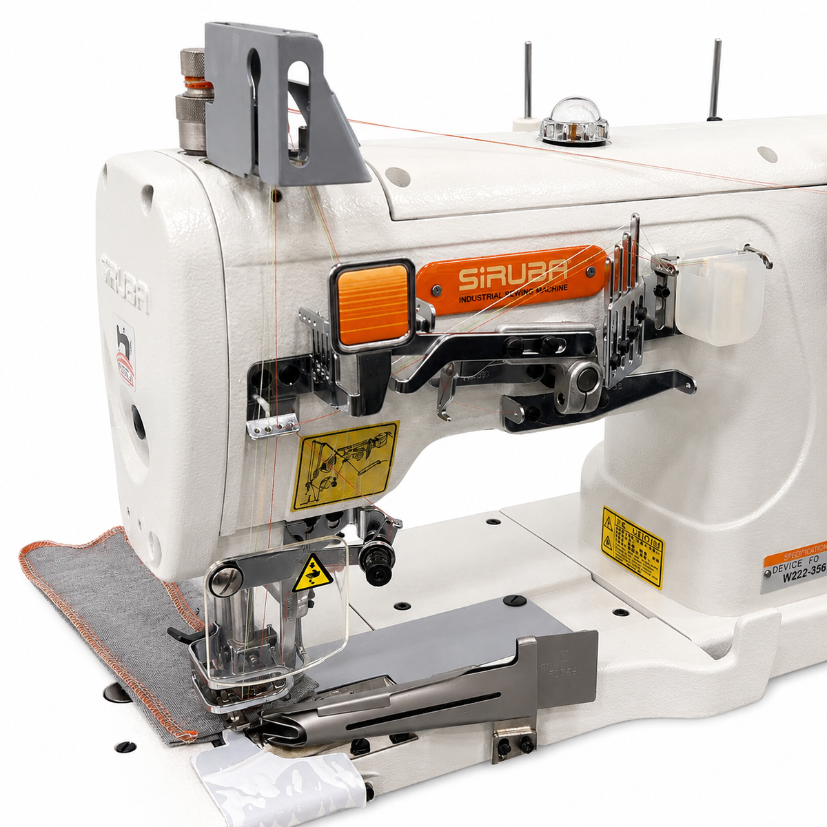 Machine  SIRUBA® F007K-W222-356/FQ 3-Needle Flatbed Coverstitch Industrial Sewing Machine with Binding Device – Complete with Table & Stand