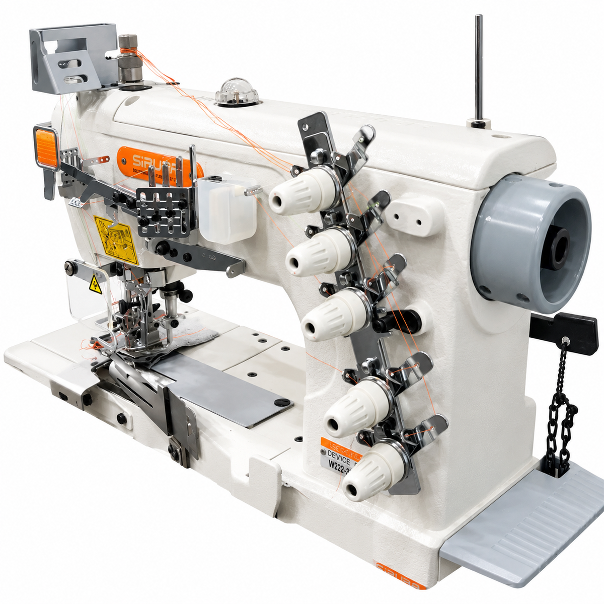 Machine  SIRUBA® F007K-W222-356/FQ 3-Needle Flatbed Coverstitch Industrial Sewing Machine with Binding Device – Complete with Table & Stand