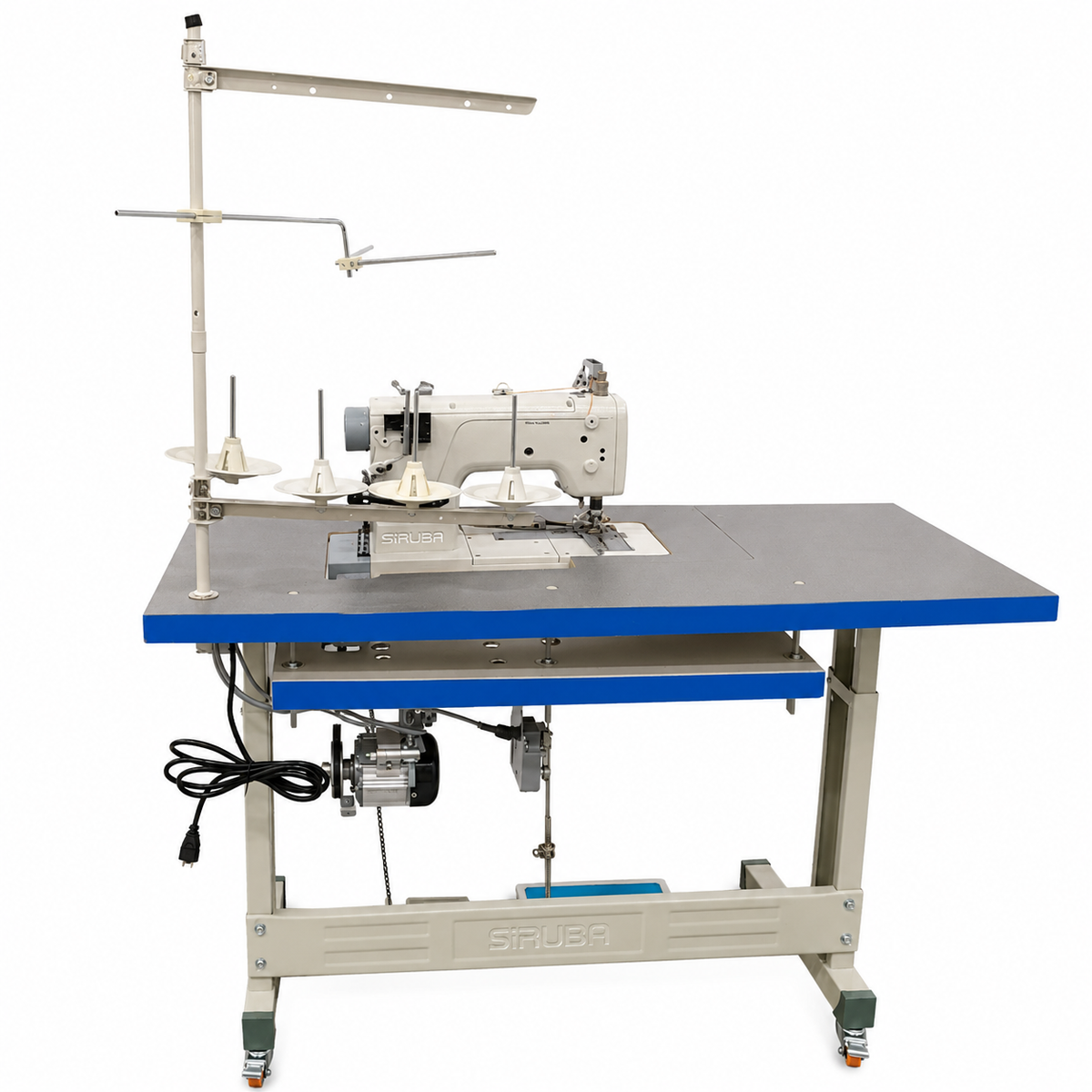Machine  SIRUBA® F007K-W222-356/FQ 3-Needle Flatbed Coverstitch Industrial Sewing Machine with Binding Device – Complete with Table & Stand
