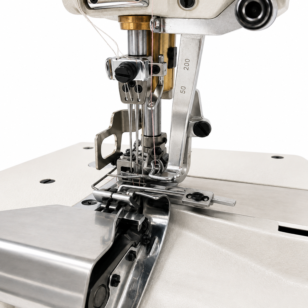 JACK® JK-8568-05GBX356 - 3-Needle 5-Thread Flatbed Interlock Sewing Machine with Elastic Attaching &amp; Edge Trimming