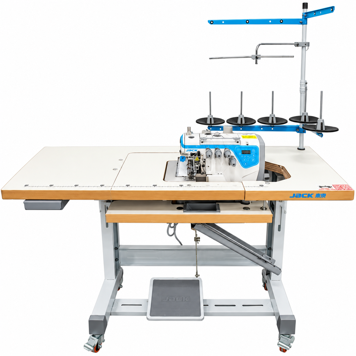 JACK® JK-C3-5-03/233  5-Thread Overlock Industrial Sewing Machine – Complete with Table & Stand