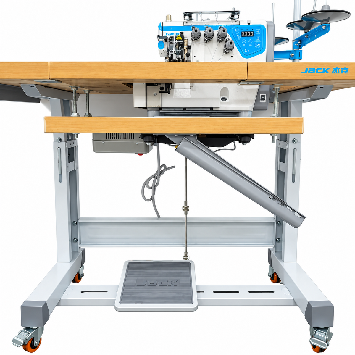 JACK® JK-C3-5-03/233  5-Thread Overlock Industrial Sewing Machine – Complete with Table & Stand