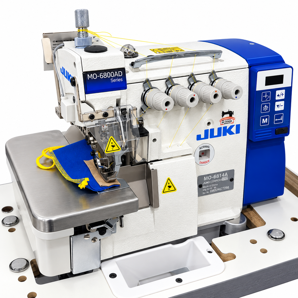 JUKI® MO-6814AD-BE640-HDD10S High-Speed 2-Needle Industrial Overlock Sewing Machine – Complete with Table & Stand