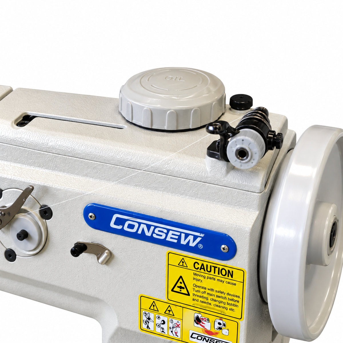CONSEW® P1560RB-14 Double Needle Walking Foot Industrial Sewing Machine with Large Bobbins – Complete with Table & Stand