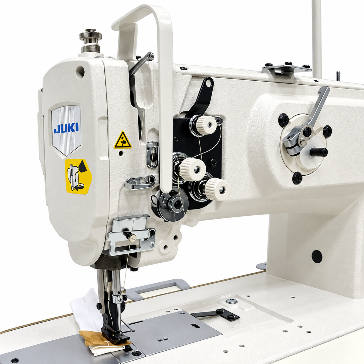 JUKI® LU-1508NS – Single Needle Unison Feed Walking Foot Lockstitch Machine for Heavy Materials with Vertical-Axis Double-Capacity Hook, 9mm Stitch Length & 16mm Foot Lift – Complete Setup, Table & Stand Included