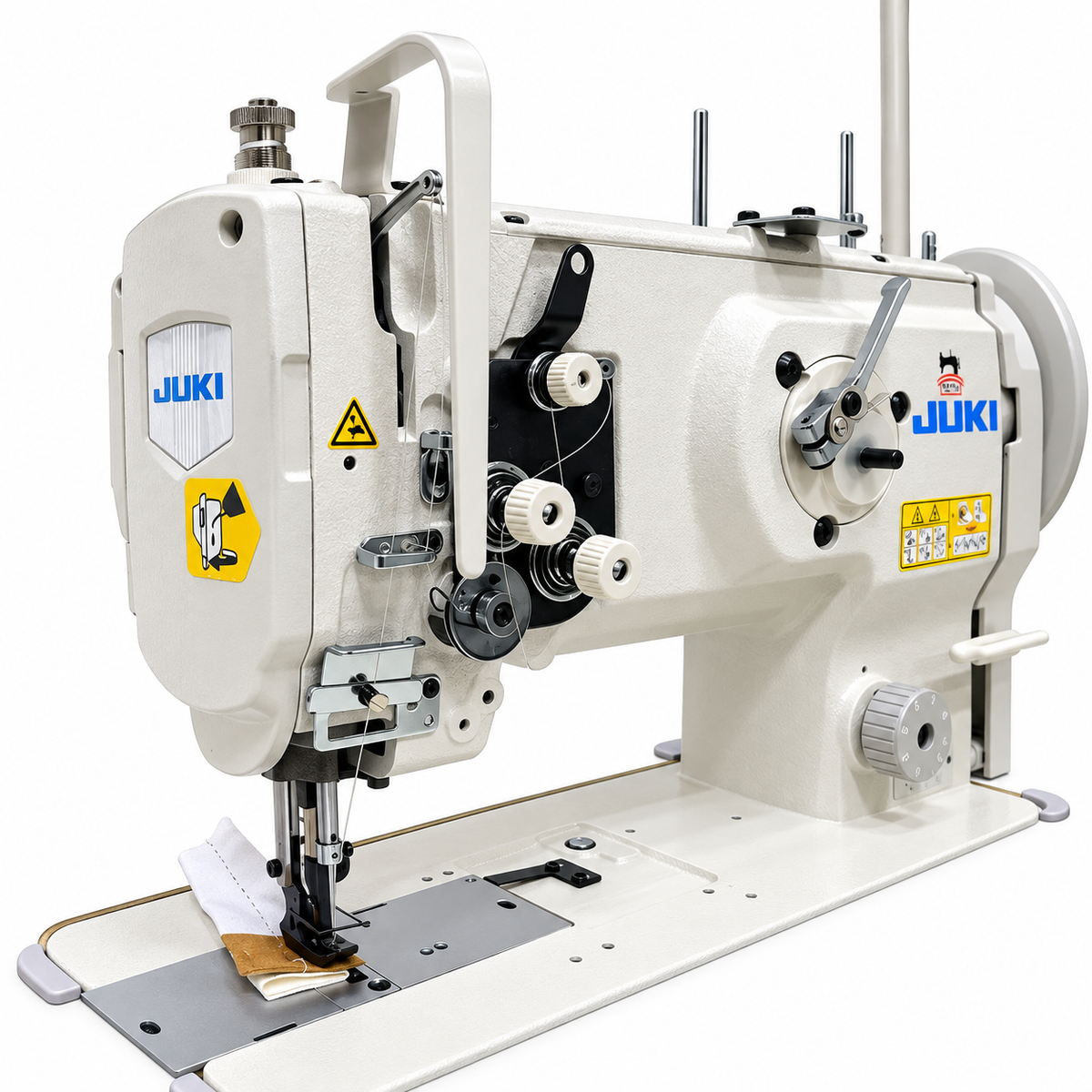 JUKI® LU-1508NS – Single Needle Unison Feed Walking Foot Lockstitch Machine for Heavy Materials with Vertical-Axis Double-Capacity Hook, 9mm Stitch Length & 16mm Foot Lift – Complete Setup, Table & Stand Included