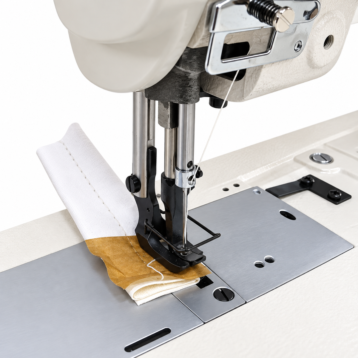JUKI® LU-1508NS – Single Needle Unison Feed Walking Foot Lockstitch Machine for Heavy Materials with Vertical-Axis Double-Capacity Hook, 9mm Stitch Length & 16mm Foot Lift – Complete Setup, Table & Stand Included