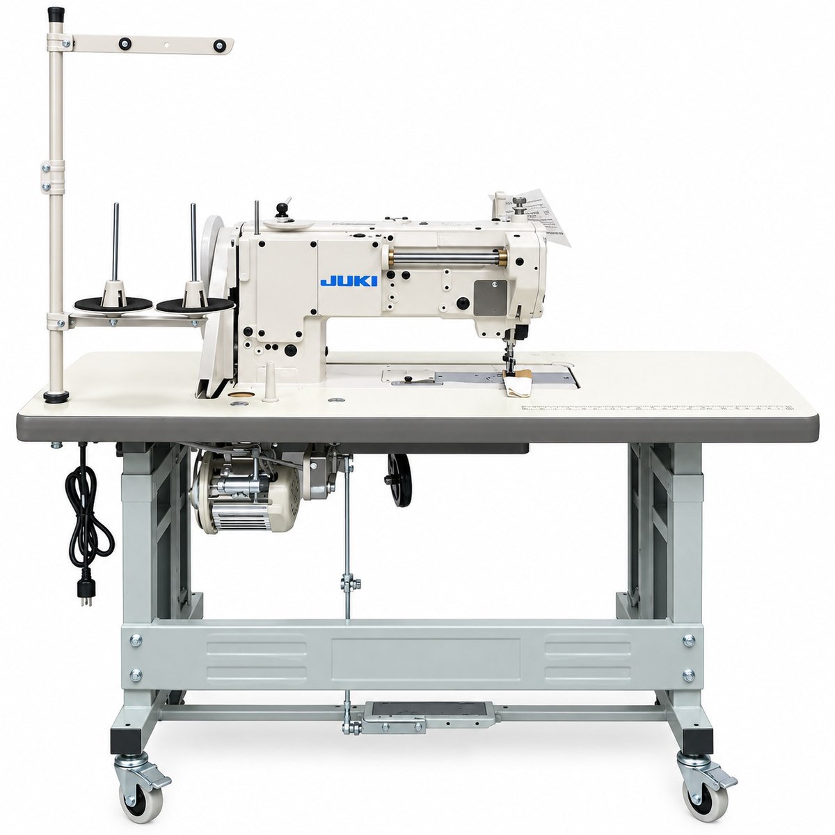 JUKI® LU-1508NS – Single Needle Unison Feed Walking Foot Lockstitch Machine for Heavy Materials with Vertical-Axis Double-Capacity Hook, 9mm Stitch Length & 16mm Foot Lift – Complete Setup, Table & Stand Included