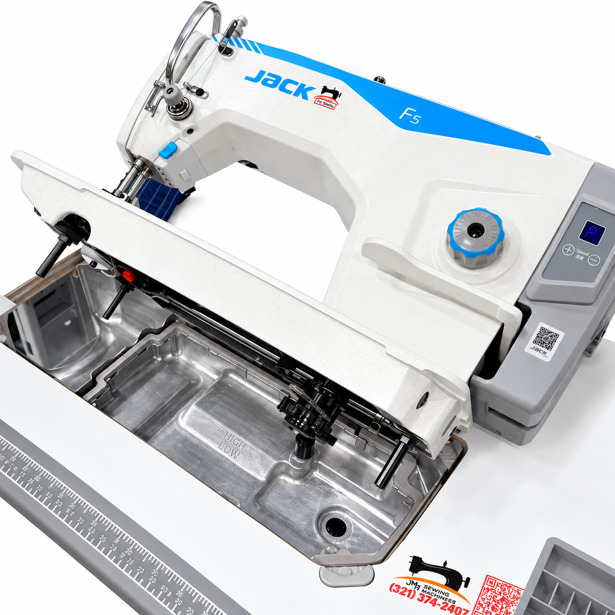 JACK® JK-F5 Single Needle Direct Drive Industrial Lockstitch Sewing Machine – Complete with Table & Stand