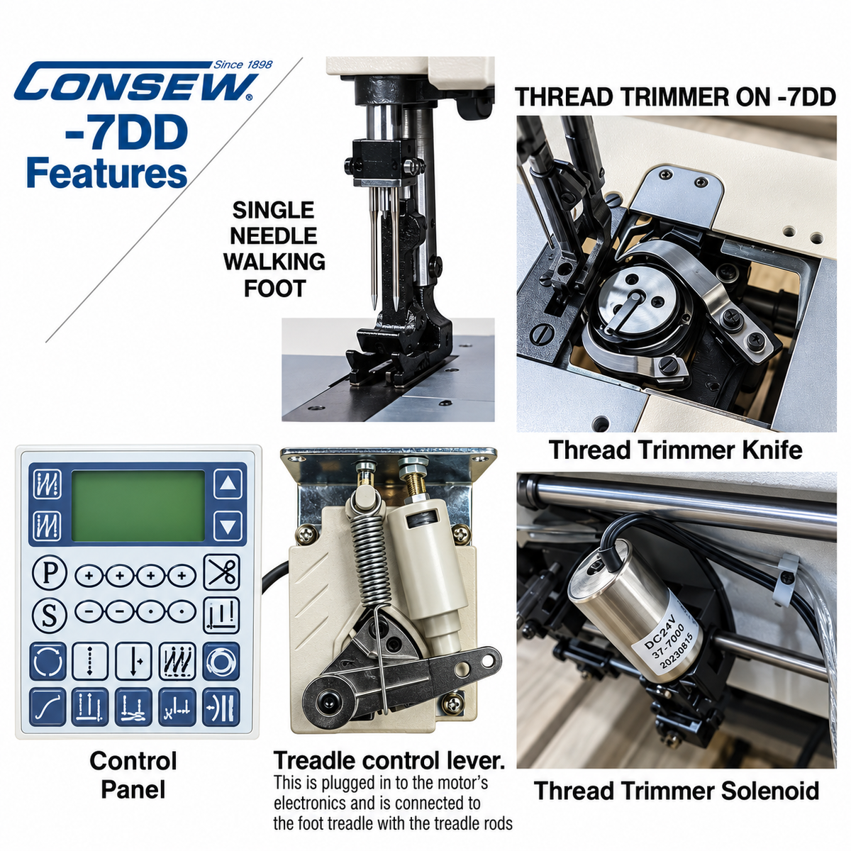 CONSEW® P1510RBL-25-7DD Single Needle 25-Inch Long Arm Walking Foot Industrial Lockstitch Sewing Machine – Complete with Table & Stand