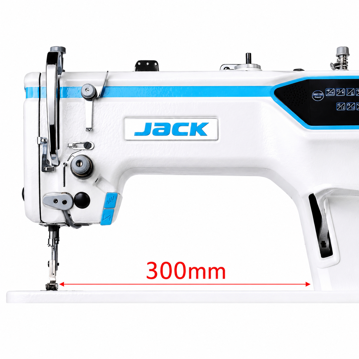 JACK® A6F-E-Q-PK Single Needle Needle Feed Lockstitch Sewing Machine with Integrated Puller – Complete with Table & Stand