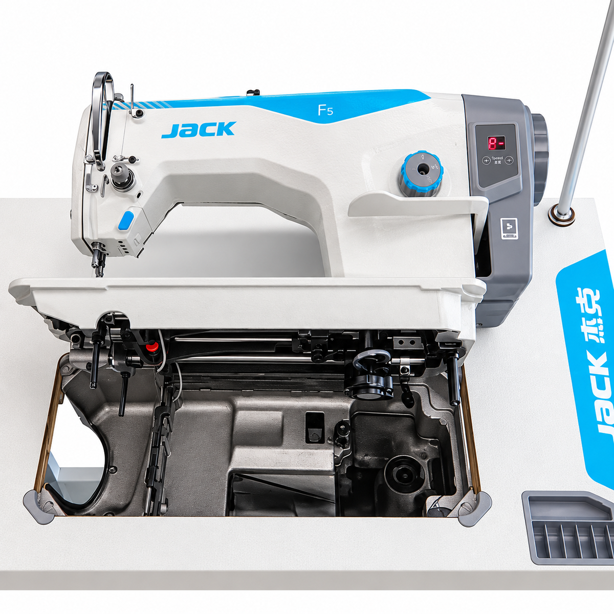 JACK® JK-F5 Single Needle Direct Drive Industrial Lockstitch Sewing Machine – Complete with Table & Stand