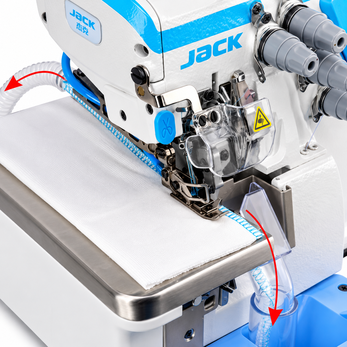 JACK® C5W-4-M03/333/KS High-Speed Automatic 4-Thread Overlock Industrial Sewing Machine – Complete with Table & Stand