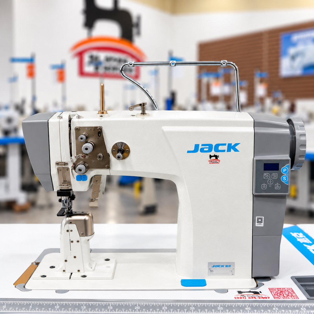 JACK® JK-6591C Single Needle Direct Drive Roller Feed Post-Bed Industrial Sewing Machine – Complete with Table & Stand