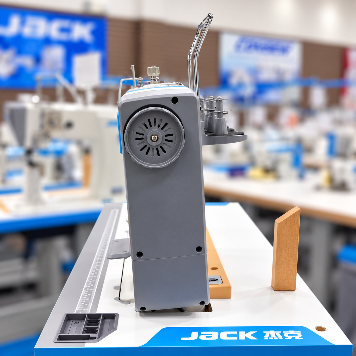 JACK® JK-S5-91C Automatic Post-Bed Industrial Sewing Machine with Synchronized Roller Foot – Complete with Table & Stand