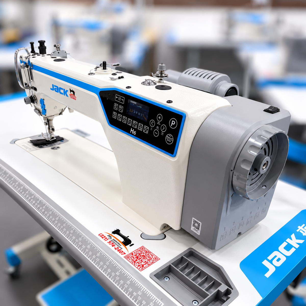 JACK® H6L-CZ-4 Computerized Long Arm Heavy-Duty Single Needle Top & Bottom Feed Lockstitch Sewing Machine