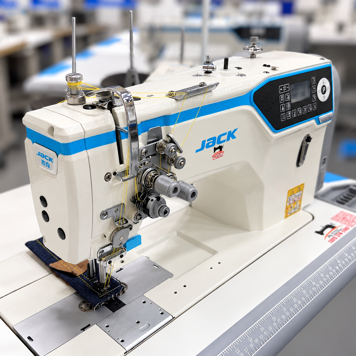 JACK® JK-58720J-A-105 Direct Drive Computerized Heavy-Duty Double Needle Lockstitch Sewing Machine with Large Hook – Complete with Table & Stand