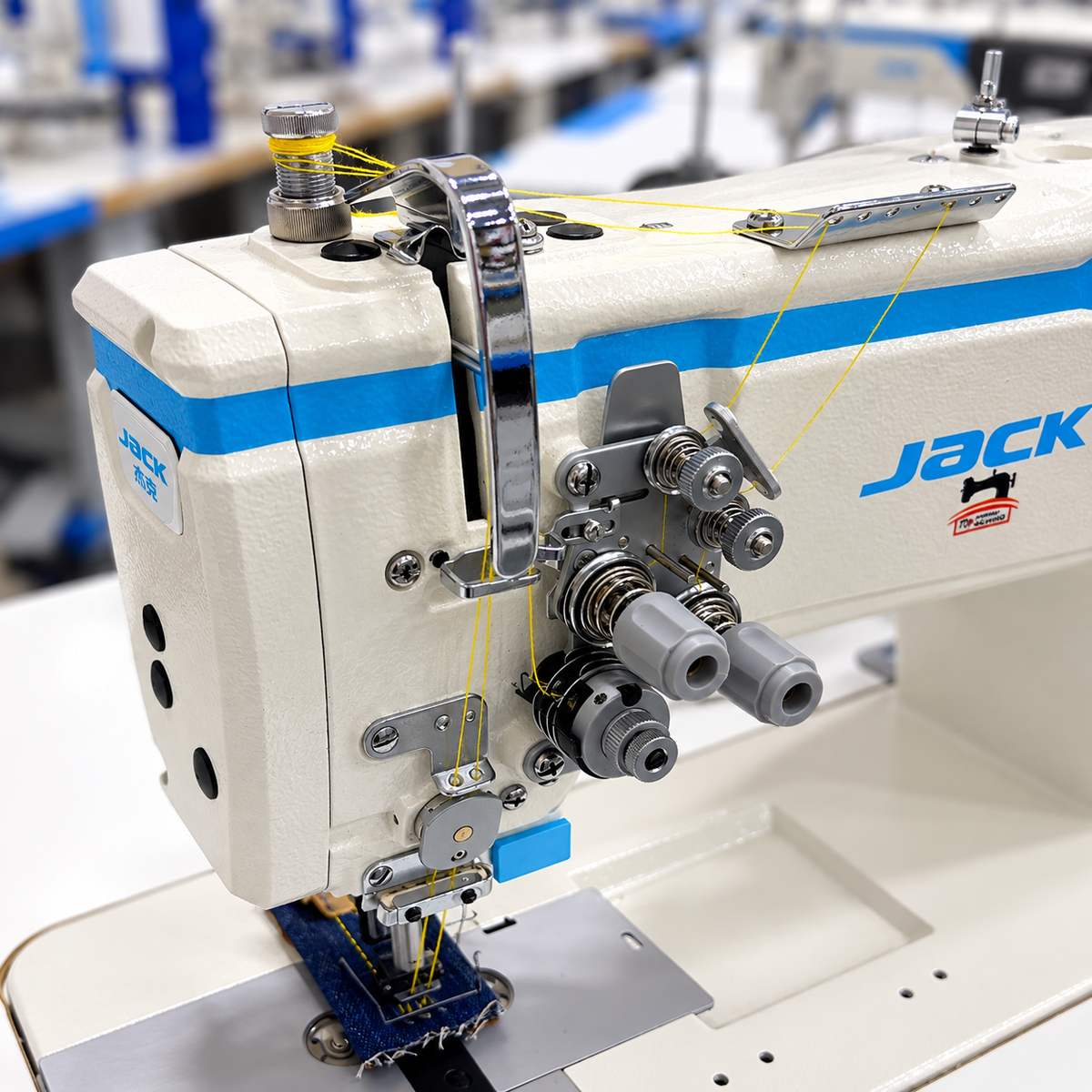 JACK® JK-58720J-A-105 Direct Drive Computerized Heavy-Duty Double Needle Lockstitch Sewing Machine with Large Hook – Complete with Table & Stand