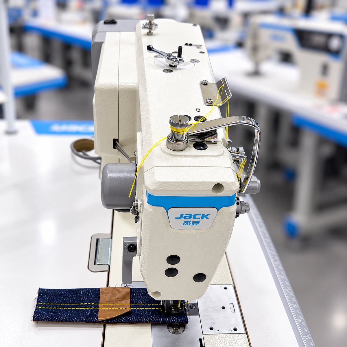 JACK® JK-58720J-A-105 Direct Drive Computerized Heavy-Duty Double Needle Lockstitch Sewing Machine with Large Hook – Complete with Table & Stand