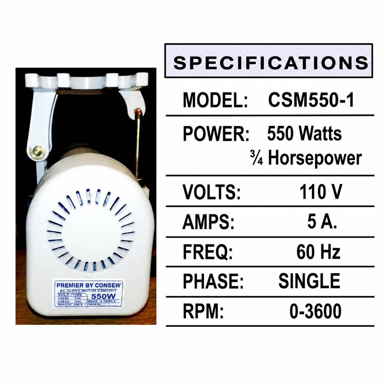 CONSEW® CSM550-1 Energy-Efficient Servo Motor for Industrial Sewing Machines