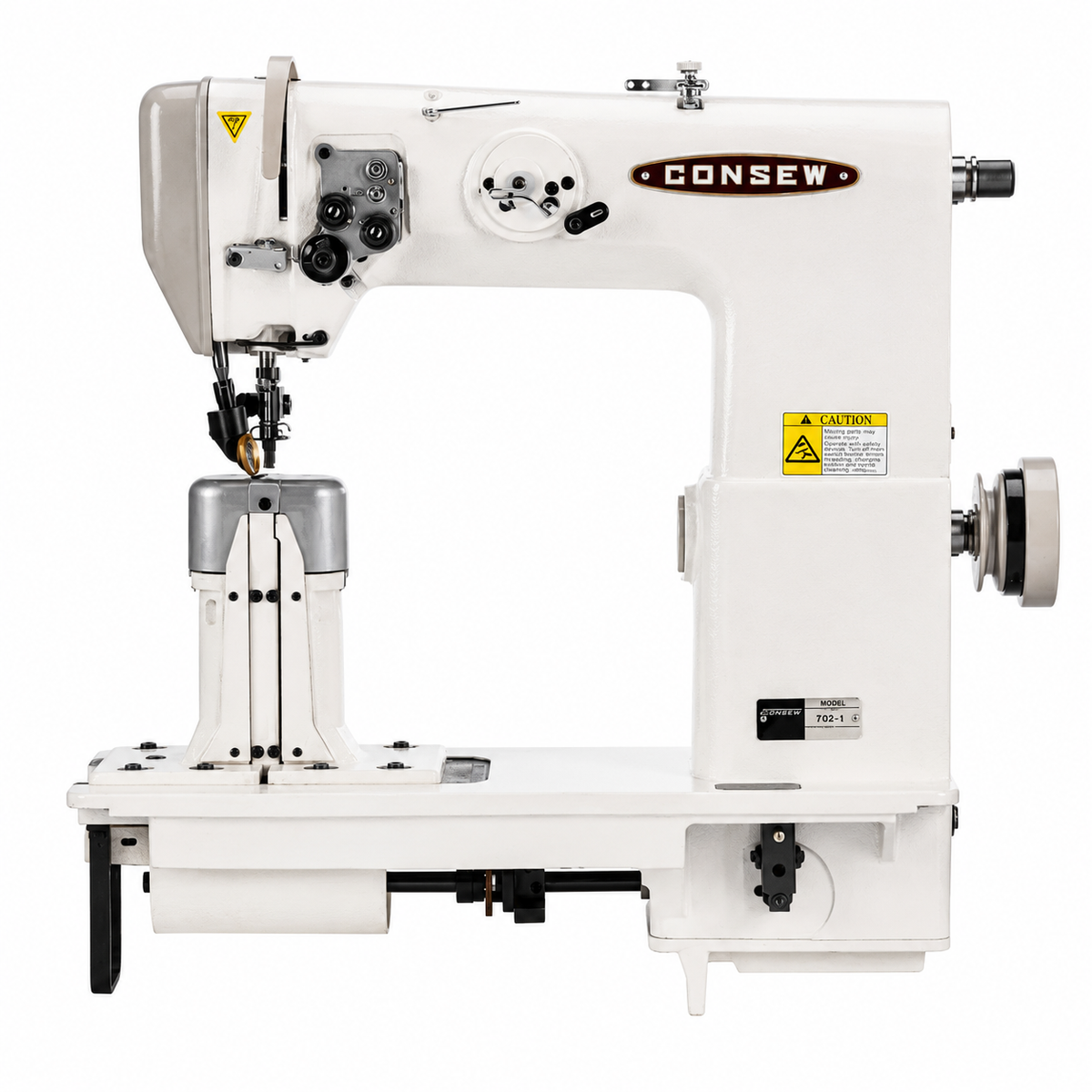 Consew® 702-1 Double Needle Post Bed Roller Feed Lockstitch Industrial Sewing Machine – Complete with Table & Stand