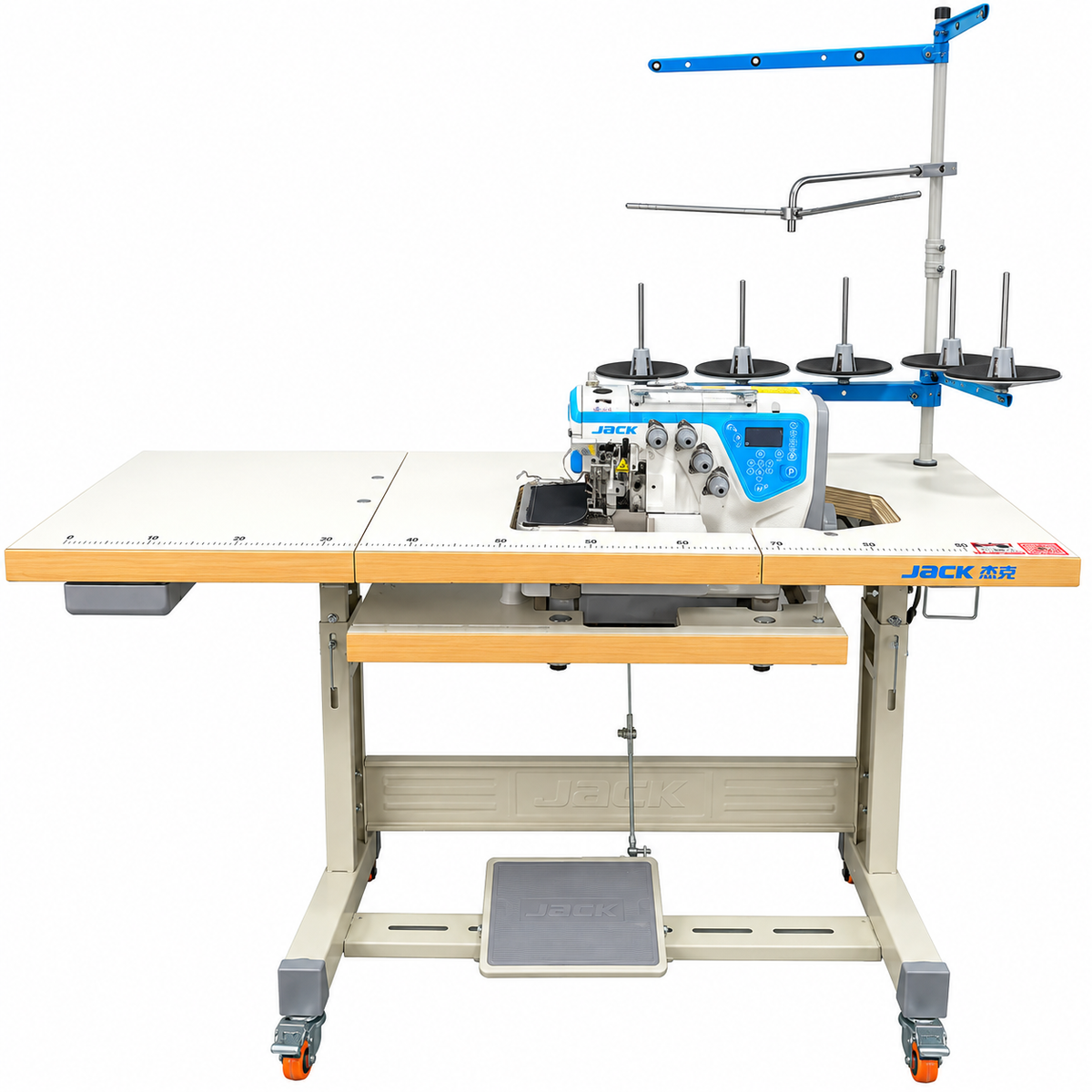 JACK® JK-C5S-5-M04/435/SD Computerized Direct Drive Double Needle 5-Thread Overlock Industrial Sewing Machine with Suction & Safety Stitch – Complete with Table & Stand