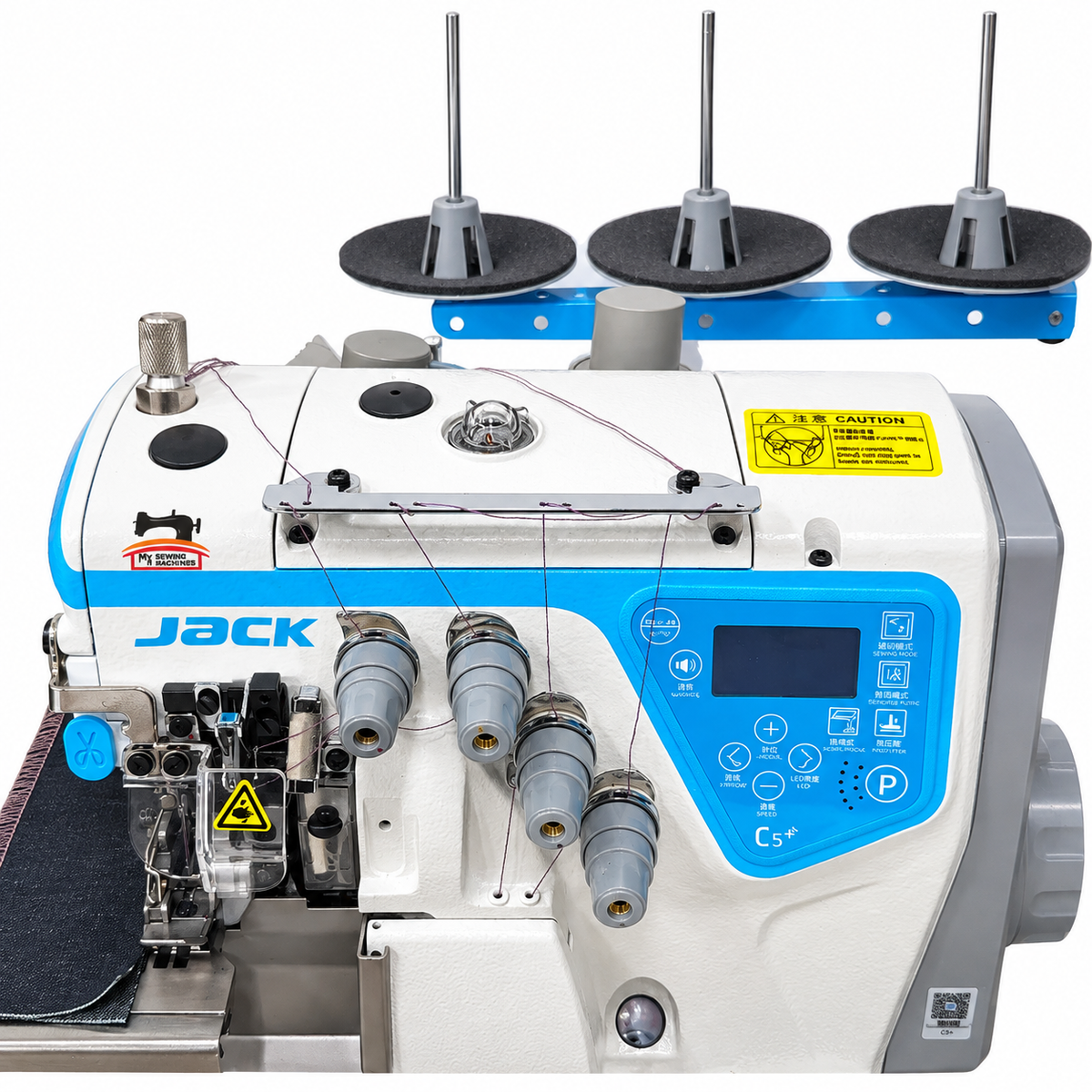 JACK® JK-C5S-5-M04/435/SD Computerized Direct Drive Double Needle 5-Thread Overlock Industrial Sewing Machine with Suction & Safety Stitch – Complete with Table & Stand