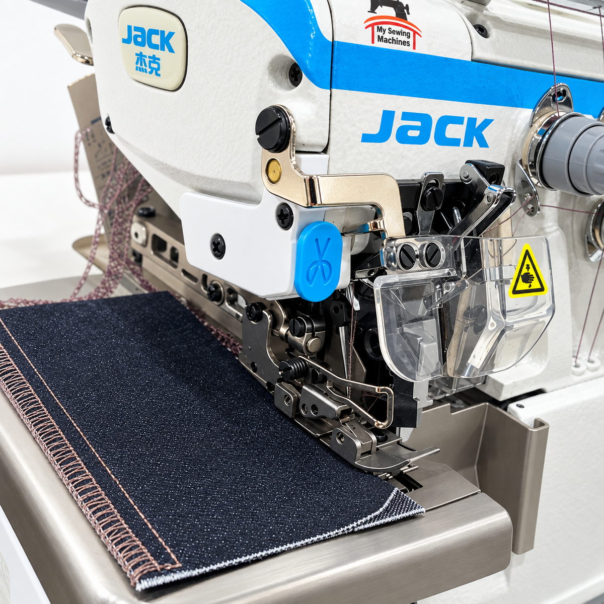 JACK® JK-C5S-5-M04/435/SD Computerized Direct Drive Double Needle 5-Thread Overlock Industrial Sewing Machine with Suction & Safety Stitch – Complete with Table & Stand