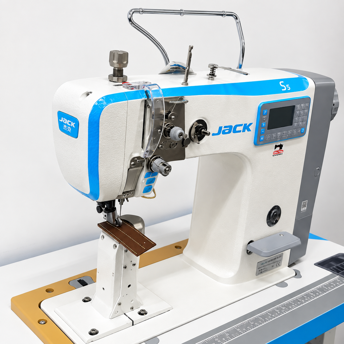 JACK® JK-S5-91C Automatic Post-Bed Industrial Sewing Machine with Synchronized Roller Foot – Complete with Table & Stand