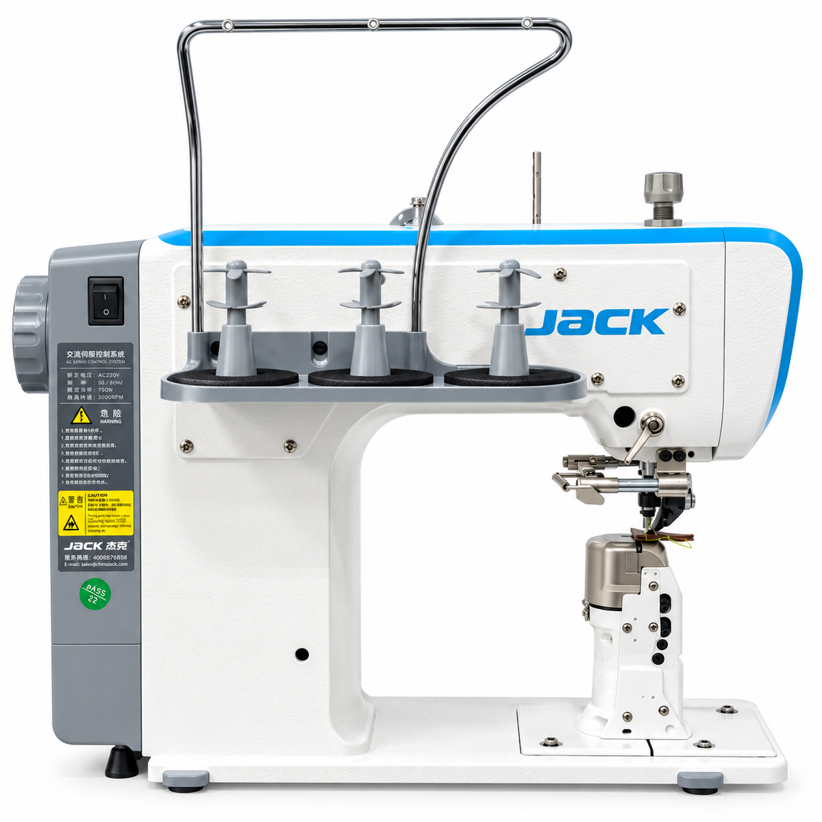 JACK® JK-S5-91C Automatic Post-Bed Industrial Sewing Machine with Synchronized Roller Foot – Complete with Table & Stand
