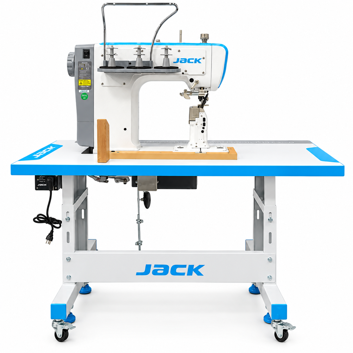 JACK® JK-S5-91C Automatic Post-Bed Industrial Sewing Machine with Synchronized Roller Foot – Complete with Table & Stand