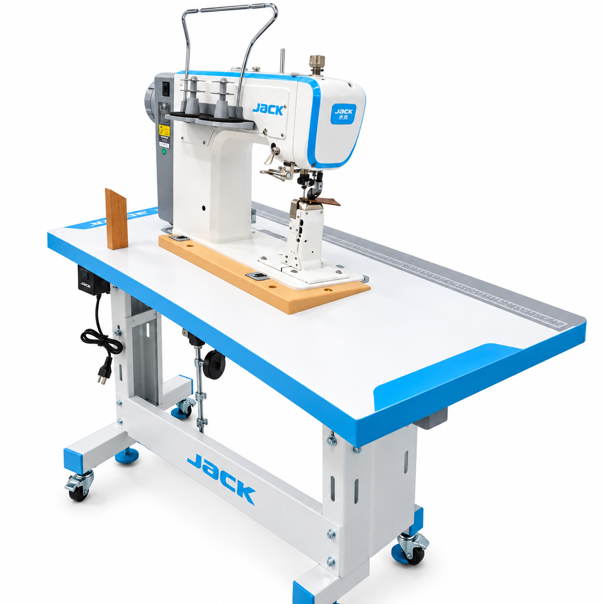 JACK® JK-S5-91C Automatic Post-Bed Industrial Sewing Machine with Synchronized Roller Foot – Complete with Table & Stand