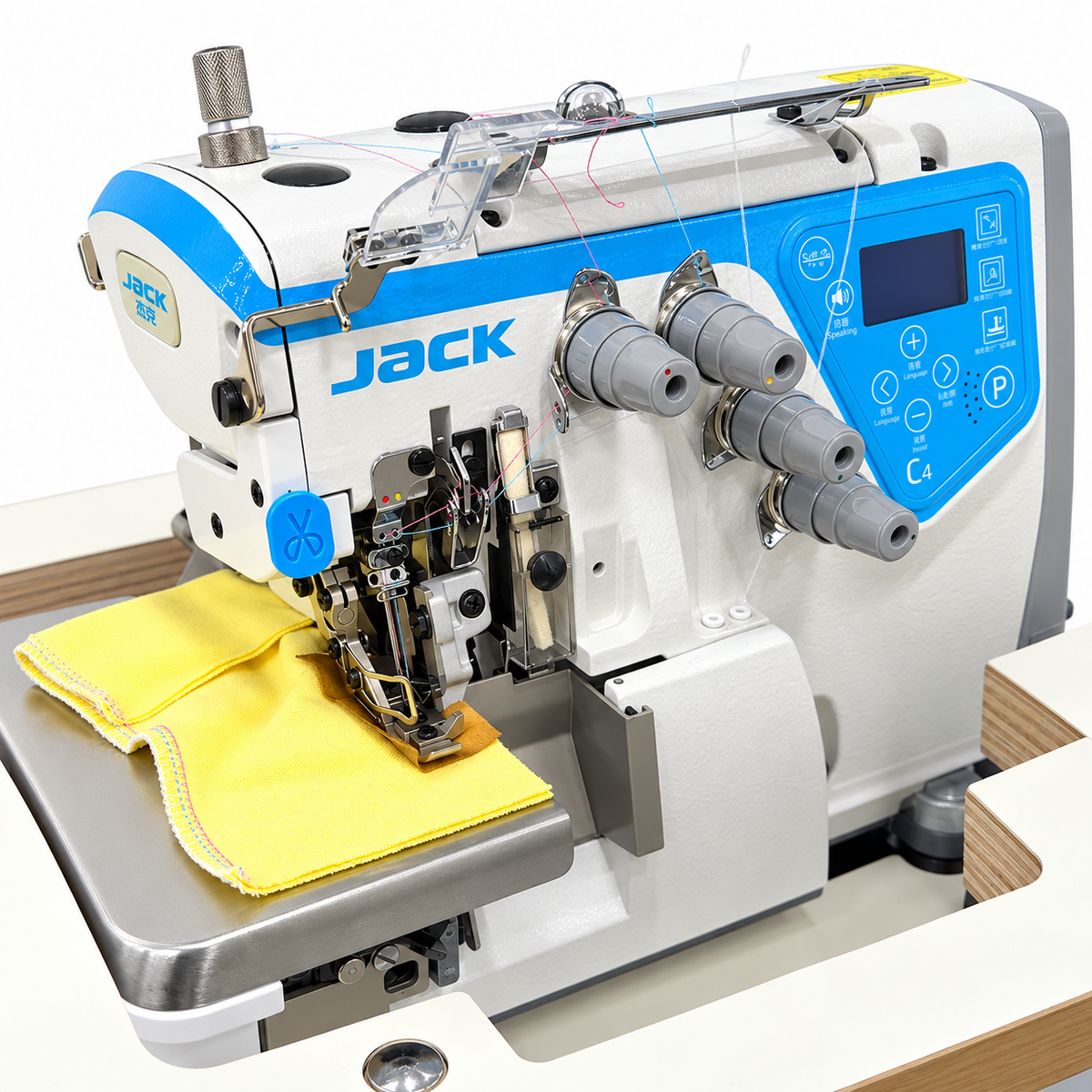 JACK® C4-4-M03/333 SD 4-Thread Automatic Overlock Industrial Sewing Machine – Complete with Table & Stand