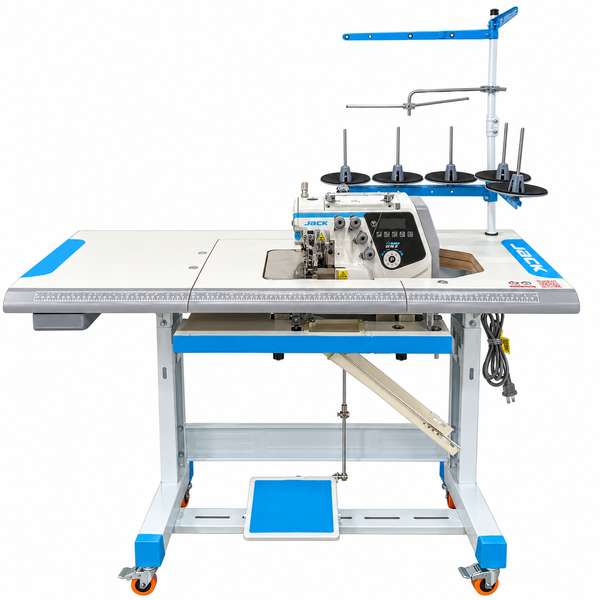 JACK® JK-C7-5-03/233/SD  5-Thread AI Smart Overlock Industrial Sewing Machine – Complete with Table & Stand